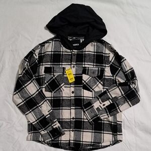 RSQ Black & White Plaid Hooded Kids Jean Jacket